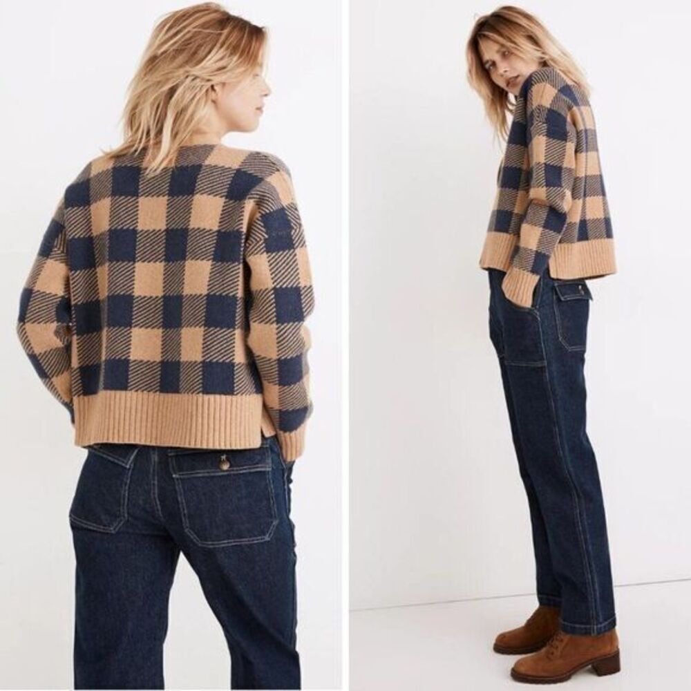 NWT‎ Madewell Bayberry Cardigan Sweater in Buffalo Check, S, Kim Kardashi…